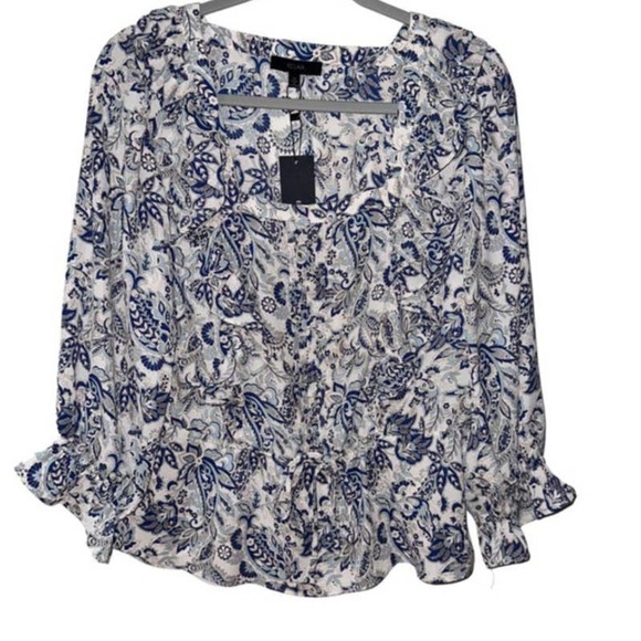 ECLAIR BLUE PAISLEY RUFFLED TIE WAIST LIGHTWEIGHT MEDIUM - Picture 1 of 4